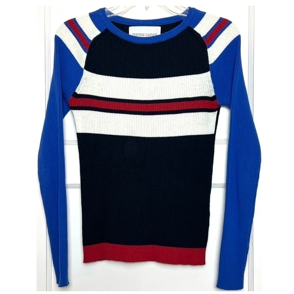 YOOX PIERRE DARRÉ 90s Y2K Rib Knit Colorblock Striped Long Sleeve Slim Sweater S